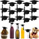 Qunclay 30 Pieces Mini Graduation Cap Black Hats with Black Tassels Plastic Grad Cake Pops Cover Toppers for Graduation Party Decorations