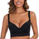 Sutliant Push Up Bra for Women, Full Back Coverage Bras Deep Cup Hide Back Fat Smoothing Seamless Underwire T-Shirt Bras Black (XL)