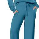 ANRABESS Women 2 Piece Outfits 2025 Fall Fashion Airport Wide Leg Pants Lounge Set Leisure Travel Vacation Clothes Sweatsuits (Small, Lake Blue)