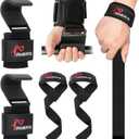 Weight Lifting Hooks & Wrist Straps Set – Lifting Hooks with Anti-Slip Grip, Adjustable Wrist Wraps for Weightlifting, Deadlifts, Powerlifting, Gym Straps for Men and Women, Black-Red