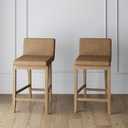 Nathan James Gracie Modern Counter Height Bar Stool with Back, Counter Stool Upholstered Chair with PU Leather and Brushed Wooden Legs, Light Brown, Set of 2