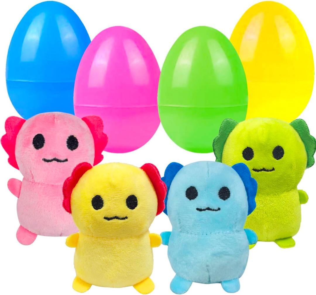 Holydeck 4 Pcs Jumbo Axolotl Plush Toys with Easter Goodie Bags Plushies Playset Basket Fillers Toys for Kids Girls Boys Easter Basket Stuffers Party Favors Gifts