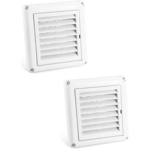 QWORK Air Vent ABS Louver Grille Cover, 2 Pack 4" Square Covers with Built-in Fly Screen Mesh for Bathroom Office Home