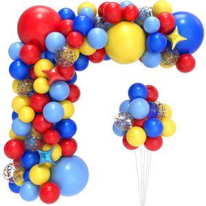 JOYYPOP Carnival Balloon Arch Kit with 123pcs Red Blue Yellow Rainbow Latex Confetti Balloons for Birthday Party Decorations