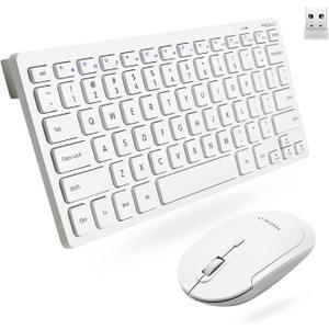 Macally White Wireless Keyboard and Mouse Combo - Quiet Productivity Duo - 2.4G Small Keyboard and Mouse Wireless - 78 Key Quiet Cordless Compact Mouse and Keyboard Combo with Mini Body