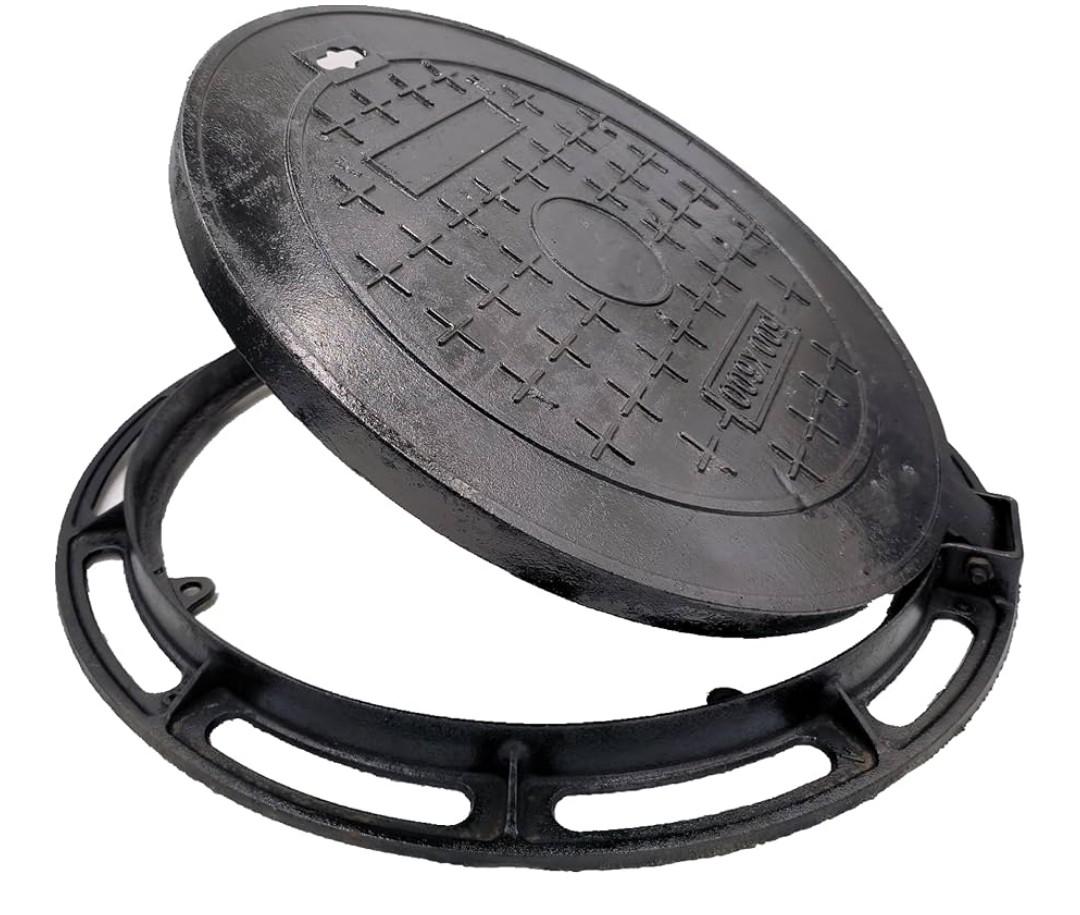 28 In Cast Iron Manhole Cover and Frame, B Class 28100 lbs Heavy-Duty Driveway Septic Tank Lid with Base, Round Black Anti-Slip Inspection Well Cover for Garage (True 27.6" ID)