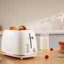 Roter Mond 2 Slice Toaster Retro Stainless Steel with Bagel, Cancel, and Defrost Functions, 6 Bread Shade Settings, Extra Wide Slots and Removable Crumb Tray, Cream