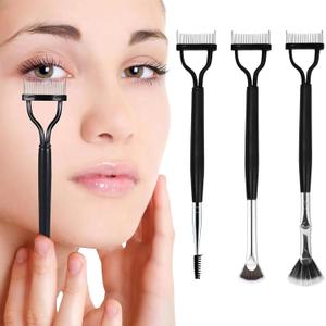 3 Pcs Eyelash Comb Separator, Double Head Eyebrow Eyelash Brush Eye Lash Fan, Mascara Brushes Mascara Separator Tool Bent Lash Fan Brush for Mascara, Professional Eye Makeup Tool for Women