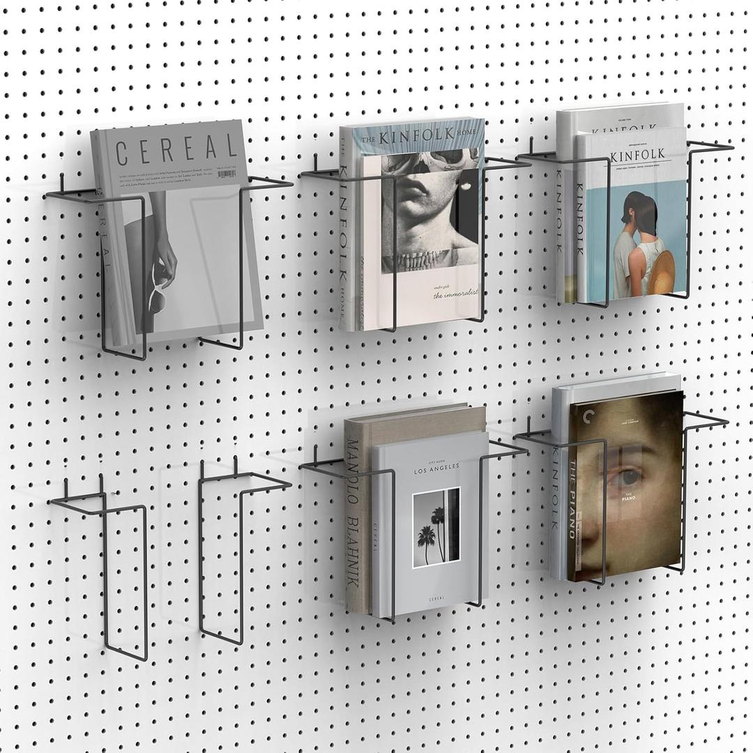 6 Pair Expandable Literature Display Shelf for Pegboard, Metal Wire Peg Board Magazine Holder, Pegboard Shelves Accessory for Trade Shows, Exhibitions, Offices, and Retail Stores, Black