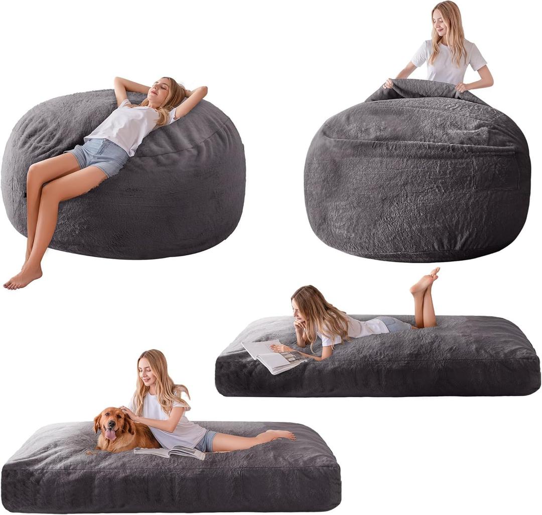 MAXYOYO Giant Bean Bag Chair Bed for Adults, Includes Two Beds, Convertible Beanbag Folds from Lazy Chair to Floor Mattress Bed, Big Sofa Bed, High-Density Foam Filling, Machine Washable, King