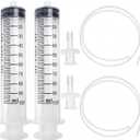 DEPEPE 2pcs 100ml Large Plastic Syringe with 2pcs 47in Handy Plastic Tubing and Luer Connections for Scientific Labs, Measuring, Watering, Refilling, Filtration, Feeding