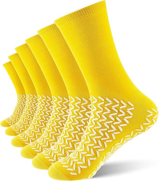 Taiyin Double Sided Tread Non Slip Socks Safety Soft Grippy Sock Slip Stopping Safety Fall Prevention for Women Men Bariatric, Pack of 6, XL 