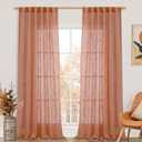 LAMIT Linen Curtains for Living Room 120 Inches Long, Back Tab and Rod Pocket Semi Sheer Panels Light Filtering Farmhouse Drapes for Bedroom/Dining Room, Terracotta, Set of 2, 52 x 120 Inch