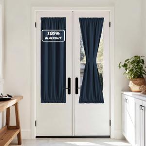 NICETOWN 100% Blackout Door Curtain Thermal Insulated Privacy Curtain for French Front Door with Tieback, Room Darkening Window Covering for Kitchen, W25 x L64, 1 Panel, Navy