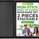 NutriChef 2-Piece XL Mega Cookie Sheet Baking Pans Set - 22" x 16" Extra Large Nonstick Carbon Steel Oven Baking Tray Pans, Stackable Bakeware, Black - NCLGBP16