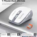 Wireless Bluetooth Mouse, Tri-Mode with Bluetooth 5.1 and Dual 2.4G Dongles (USB-A/USB-C), Silent Click, Side Buttons, 4 DPI (800-2400), Portable for Laptop, Mac, iPad, Desktop(Gray White)