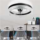 kejector Fandelier Ceiling Fan with Light,20 Inch Low Profile Ceiling Fans with Lights and Remote App Control,360Oscillation Bladeless Flush Mount LED Fan Light for Bedroom Living Dining Room
