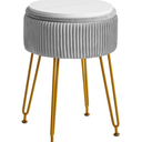 IBUYKE Velvet Round Footrest Stool Ottoman, Makeup Vanity Stool Side Table, Velvet Dressing Table Seat, Pouf Couch Stool, Golden Steel Legs, Blue LG30H