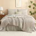 Litanika California King Size Comforter Set with Sheets Beige - 7 Pieces Bed in a Bag Cal King Chevron Tufted Complete Bedding Sets with Comforter, Sheets, Pillowcases & Shams