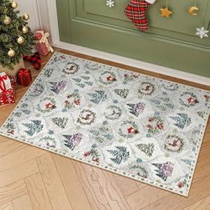 Lahome Christmas Rug, 2x3 Kitchen Christmas Rugs for Entryway Ultra-Thin Washable Christmas Rugs Indoor, Door Mat Indoor Entrance Holiday Decor Carpet for Entry Bedroom(2x3ft, White)