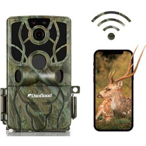 usogood 4K 48MP game camera wifi trail cameras with night vision motion activated waterproof, trail camera with Cell Phone App, No Glow Night Vision,120Detection Angle,for Outdoor Wildlife Monitoring