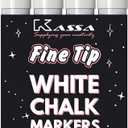 Kassa Fine Tip White Chalk Markers - 4-Pack, 3 mm Dual-Ended Bullet & Chisel - Erasable Liquid Chalk - Dust-Free on Boards, Windows & Mirrors