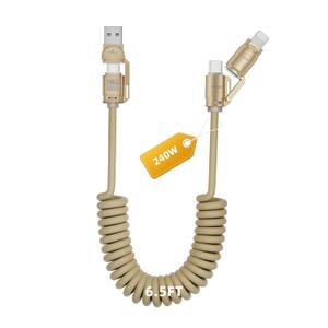 4 in 1 Retractable Charging Cable,Coiled USB C Cable for CarPlay&Android Auto, Multi Charger Cord with Lightning Cable/Type C/USB A Ports for iPhone/iPad/Samsung/Switch/PS5