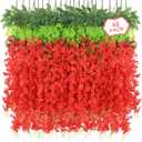 48Pcs Artificial Wisteria Hanging Flowers, 3.6Ft/Pcs Red Fake Wisteria Garland for Wedding Party Home Garden Indoor Outdoor Decoration