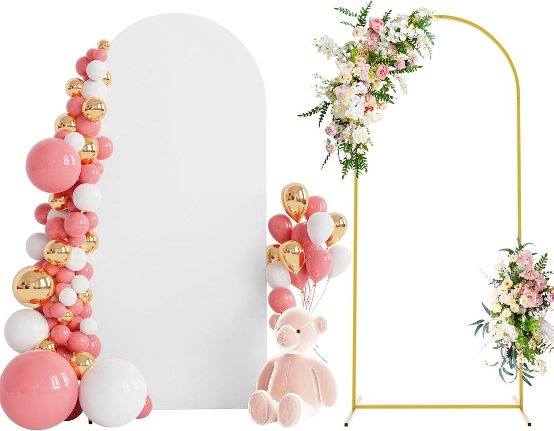 Wokceer 6 FT Wedding Arch Backdrop Stand and White Arches Cover, Metal Arch Backdrop Stand with Cover for Birthday Party Wedding Ceremony Bridal Baby Shower Event Decor