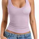PINKMSTYLE Women Padded Tank Tops Scoop Neck Double Lined Sleeveless with Built in Bras Shirts Slim Basic Summer Clothing (Pink, M)