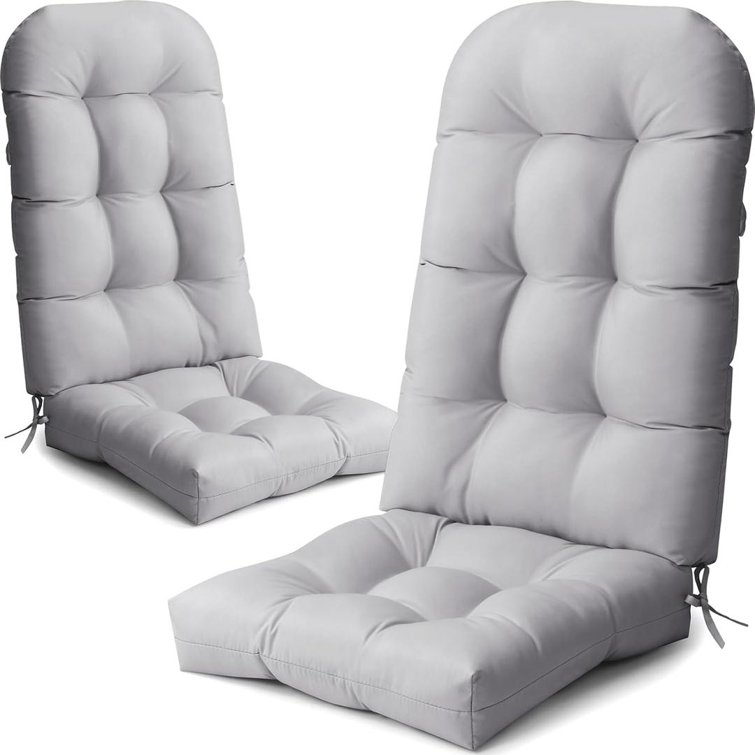 Crestlive 50x20x4 Inch Adirondack Chair Cushion, Outdoor Rocking Chair Cushions Water Resistant High Back Patio Chair Cushions Set of 2, Thick Patio Replacement Cushions Light Gray