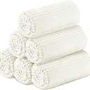 Buryeah 6 Pcs Flannel Throw Blanket Bulk 50 x 60 Inch Sleepover Blankets Wedding Throw Soft Lightweight with Striped Ribbed for Sofa Room Couch Donation Homeless Gifts (White)