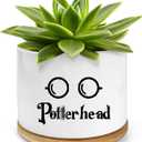 Funny Ceramic Succulent Planter Pots with Drainage Bamboo Tray, Office Windowsill Decor Indoor, Funny Plants Pots Desk Accessories for Plant Lovers Mom Friends Teacher (Not Plants)