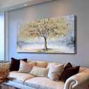 Belmrxne Tree of Life Wall Art Gold and Grey Wall Decor Trendy Large Textured Artwork Aesthetic Canvas Painting Trendy Wall Prints for Living Room Bedroom 29x58 Inches