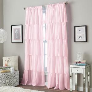 Curtainworks Flounced Ruffle Rod Pocket 100% Polyester, 42 x 84 Inch, 1 Curtain Panel, Pink