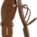CUSHIONAIRE Venue Women’s Strappy Toe-Loop Slide Sandals with Gold-Tone Accent & Memory Foam Comfort, COGNAC 8