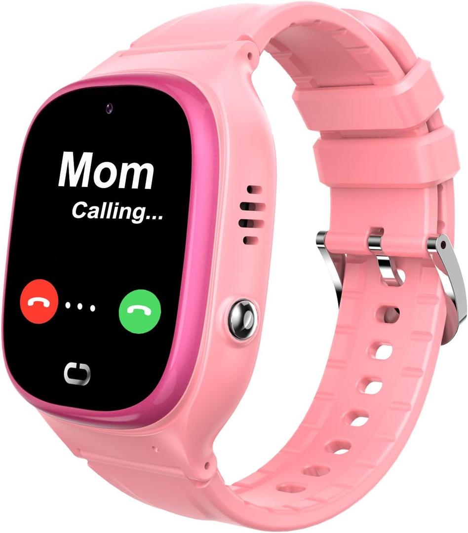 Kids Smart Watch with GPS Tracker,Waterproof Smartwatch for Kid with Voice Chat Call Pedometer SOS Camera Alarm Clock 12hrs Time HD Touch Screen Birthday Gifts for 3-12 Years Girls Boys (Pink)