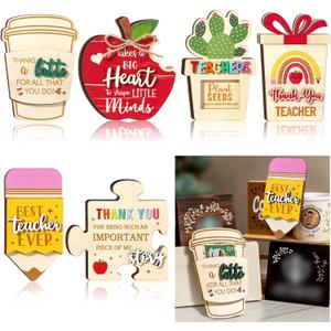 CroBlissful 6 Pack Teacher Appreciation Gifts Card Holder Thanks a Latte Coffee Gift Card Holder Wooden Money Holders Women Men Teachers Thank You Gifts Back to School Party Supplies(Funny)