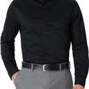 Amazon Essentials Men's Regular Fit Long Sleeve Wrinkle Resistant Stretch Dress Shirt, Black, 6X-Large Big Tall