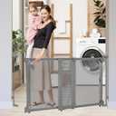 No Bottom Bar Baby Gate for Stairs, 34-55 Safety Dog Gate with Large Walk Thru Door, Mesh Pet Gates for Doorways, Dual Openings Swinging Baby Gate Indoor/Outdoor, Gray