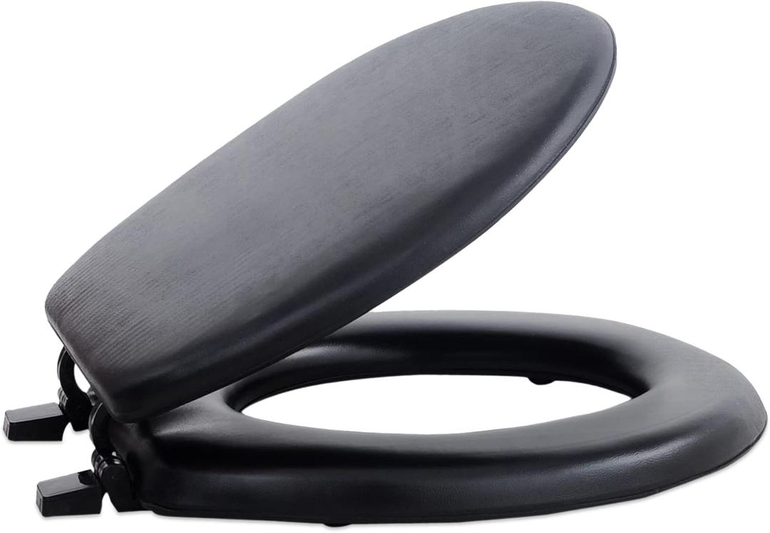 Soft Standard Vinyl Toilet Seat, Black - 17 Inch Soft Vinyl Cover with Comfort Foam Cushioning - Fits All Standard Size Fixtures - Easy to Install Fantasia by Achim Home Decor
