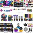 301pcs Disco Party Decorations for 70s, All-in-one 70s Party Decorations for 25 Guests, with No-DIY Banner Thick Plates and Disco Balloon Arch, Disco Photo Booth Props, Easy Setup for 70s Party