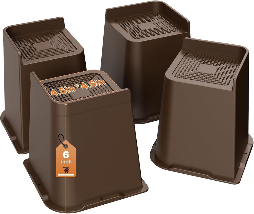 MYMULIKE Bed Risers Heavy Duty, Oversized Furniture Risers, Support Up to 6000 Lbs, Lift 6 inch for Couch, Sofa, Table,Chair (Dark Brown 4 Pack, 6 inch)