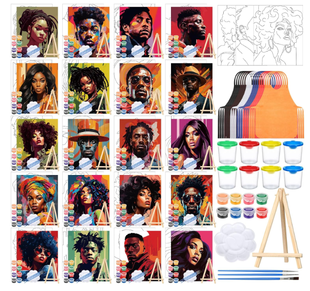 Sherr 140 Pcs 20 Set Pre Drawn Canvas Kit for Painting Craft Sip and Paint Kit for Adults Pre Printed Canvas Painting Favor for Virtual DIY Birthday Gifts Adult's Date Party(Elegant Lady)