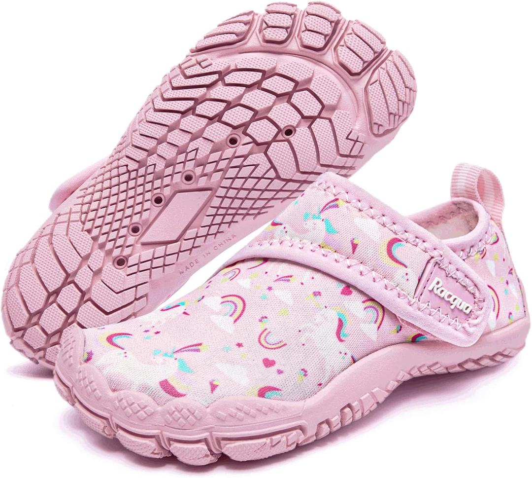 Racqua Toddler Girls Slip-On Kids Water Shoes Quick Dry Barefoot Swim Beach Aqua Shoes Water Park Outdoor Sport Shoes Cute Toddler Pink Unicorn 7