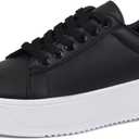 JABASIC Women Fashion Sneakers Low-top Lace-Up Stylish Walking Shoes Comfort Platform Sneakers (9.5, Black)