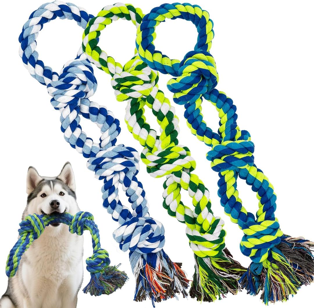 Rocfish [3 Pack] Dog Rope Toys for Aggressive Chewers, Nearly Indestructible Tug of War Toys for Large & Medium Dogs, 100% Cotton, Teeth Cleaning Chew Rope, Heavy Duty Tug of War Dog Toy for Boredom (Multicolour)