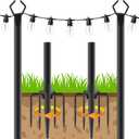Beizelte 2 Pack 10Ft String Poles, Poles for Outside String Lights, Outdoor with Fork, Metal Poles Stand for Patio, Backyard, Deck