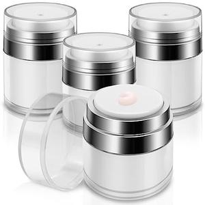4 Pcs Airless Pump Jar With Labels, Refillable Cream Jar Vacuum Bottle Travel Size Empty Container for Cream and Lotion(2 pcs 1oz, 2 pcs 0.5oz)
