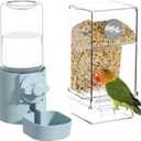 BAGHBPM No Mess Bird Feeder Water Dispenser Set, Automatic Parakeet Feeder Cage Accessories, Parrot Transparent Food Container Drinker for Cage, Canaries Budgies Lovebirds Cockatiels Finches (Blue)